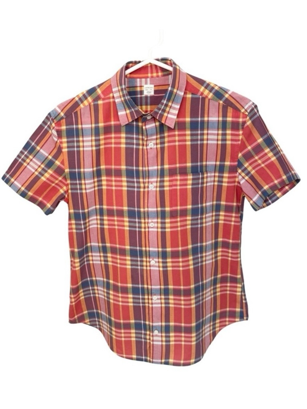 CREWCUTS 100% Cotton Plaid Short Sleeve Button Up Shirt Red Yellow Blue Size 14